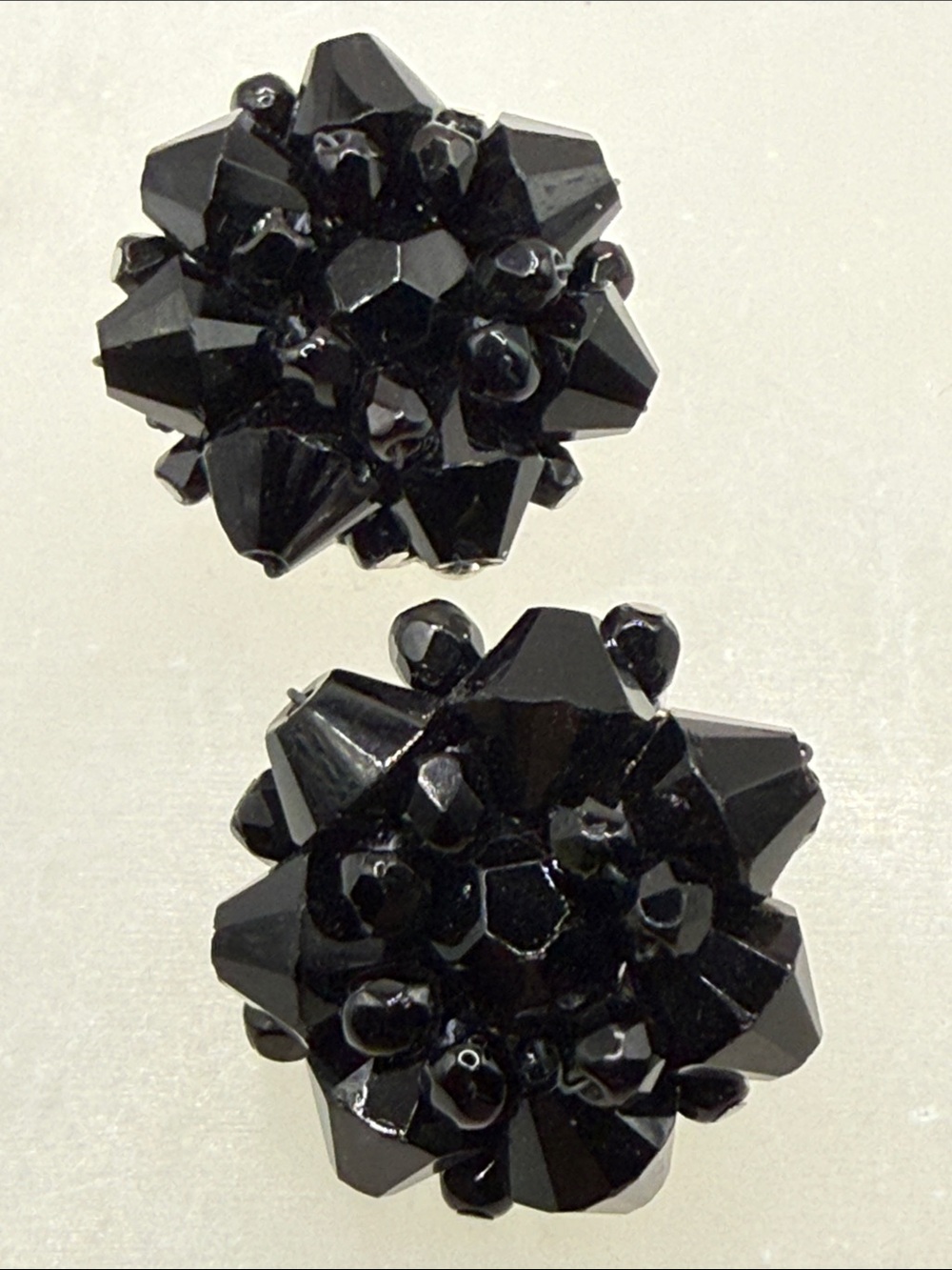 Vintage Alice Caviness jet glass clip earrings